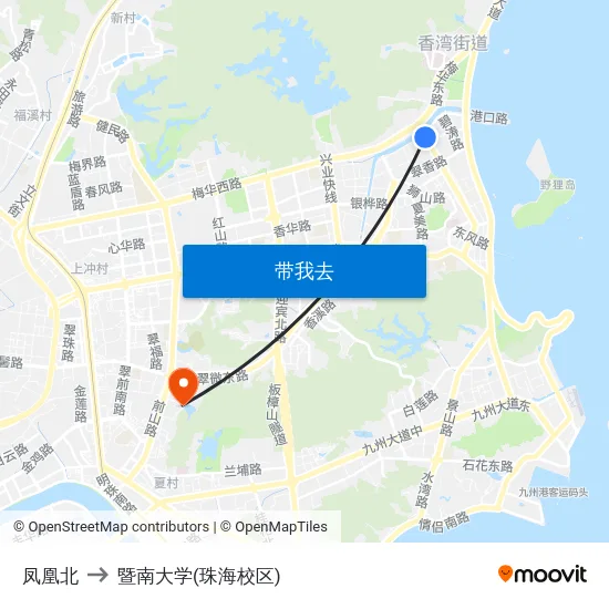 凤凰北 to 暨南大学(珠海校区) map