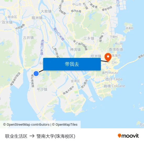 联业生活区 to 暨南大学(珠海校区) map