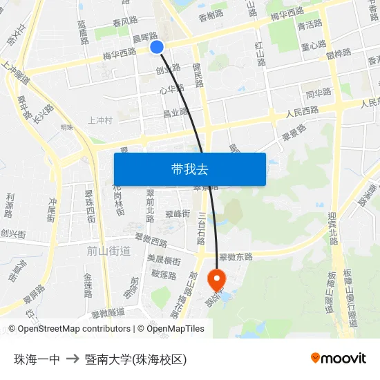 珠海一中 to 暨南大学(珠海校区) map