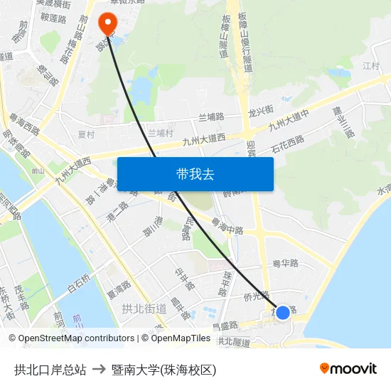 拱北口岸总站 to 暨南大学(珠海校区) map