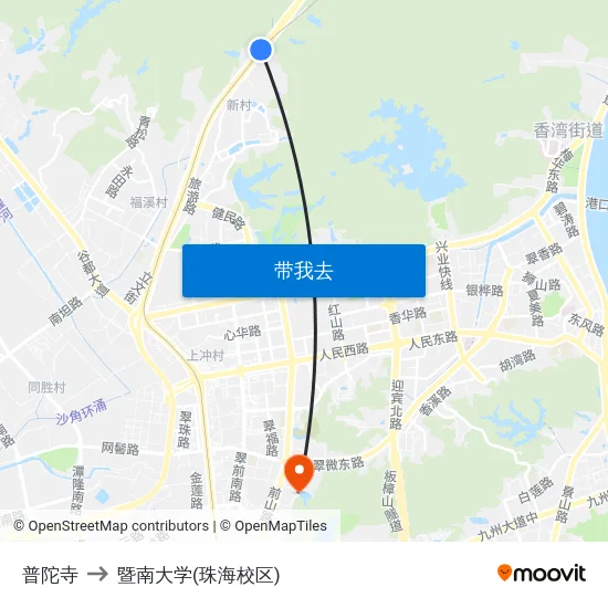 普陀寺 to 暨南大学(珠海校区) map