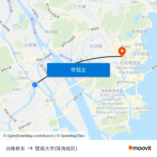 尖峰桥东 to 暨南大学(珠海校区) map