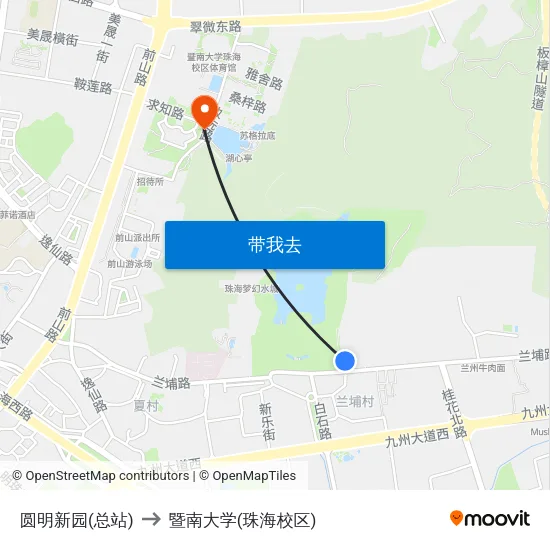 圆明新园(总站) to 暨南大学(珠海校区) map