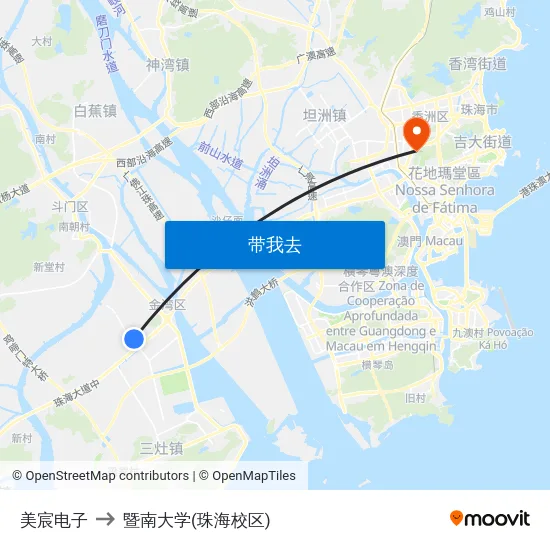 美宸电子 to 暨南大学(珠海校区) map