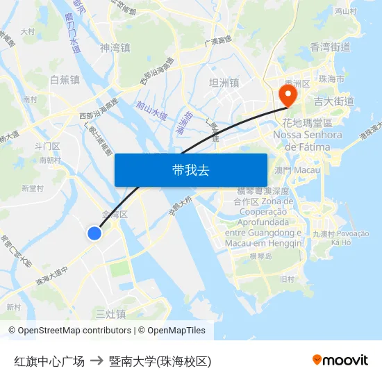 红旗中心广场 to 暨南大学(珠海校区) map