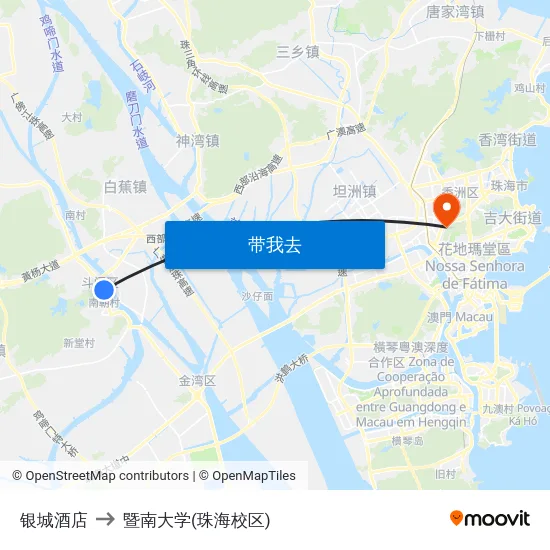 银城酒店 to 暨南大学(珠海校区) map