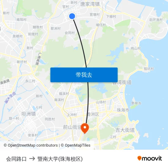 会同路口 to 暨南大学(珠海校区) map