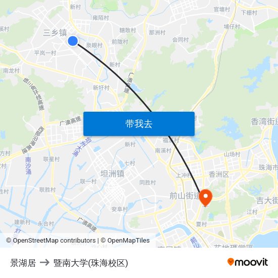 景湖居 to 暨南大学(珠海校区) map