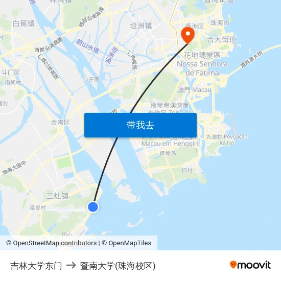 吉林大学东门 to 暨南大学(珠海校区) map