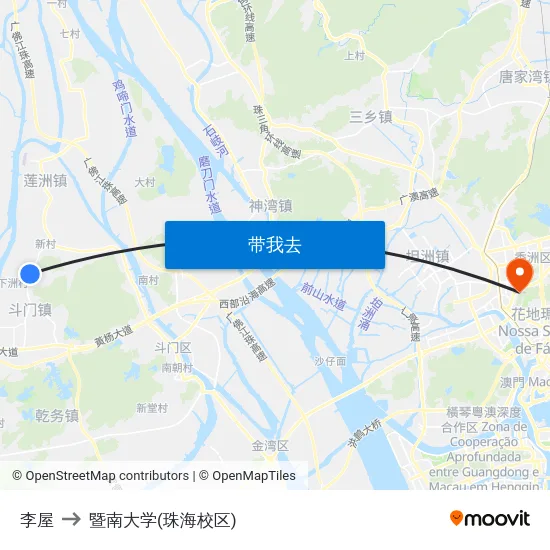 李屋 to 暨南大学(珠海校区) map