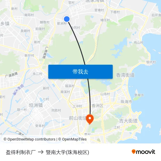 盈得利制衣厂 to 暨南大学(珠海校区) map