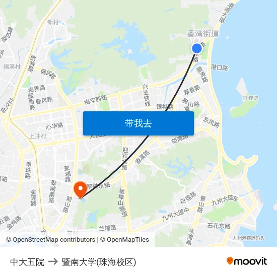 中大五院 to 暨南大学(珠海校区) map