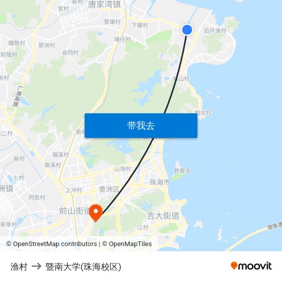 渔村 to 暨南大学(珠海校区) map