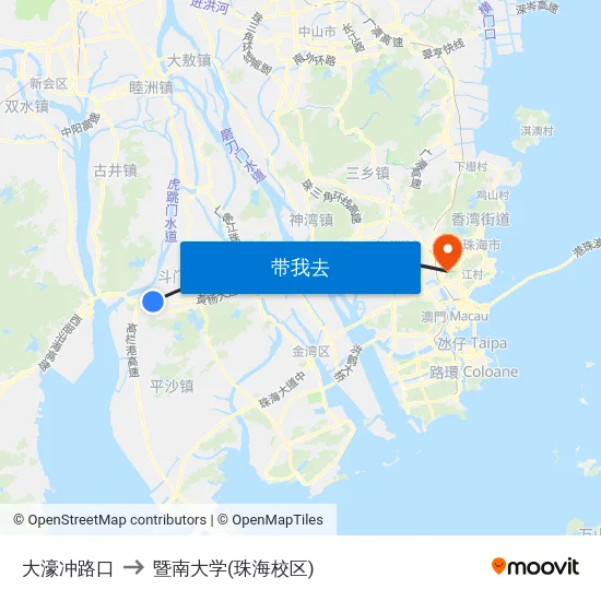 大濠冲路口 to 暨南大学(珠海校区) map