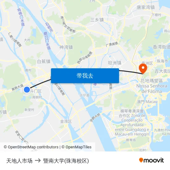 天地人市场 to 暨南大学(珠海校区) map