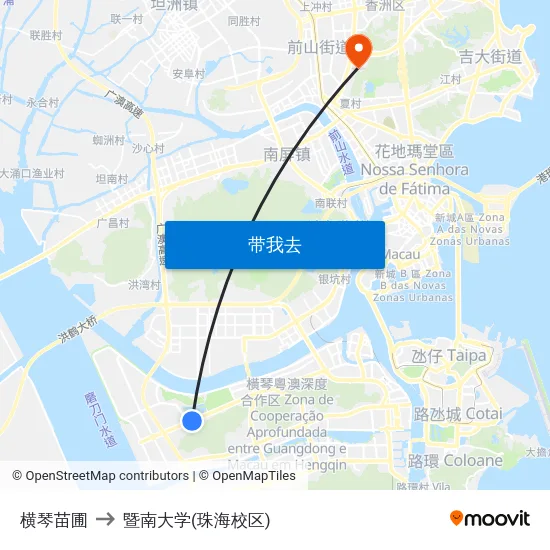 横琴苗圃 to 暨南大学(珠海校区) map