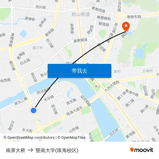 南屏大桥 to 暨南大学(珠海校区) map