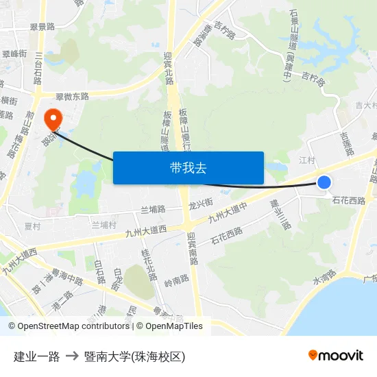 建业一路 to 暨南大学(珠海校区) map