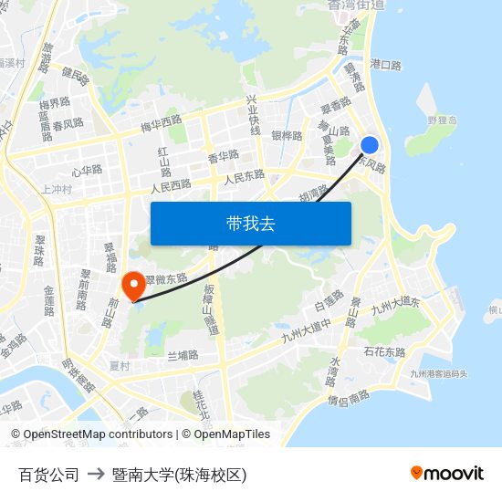 百货公司 to 暨南大学(珠海校区) map