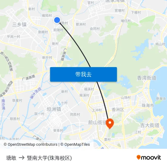 塘敢 to 暨南大学(珠海校区) map