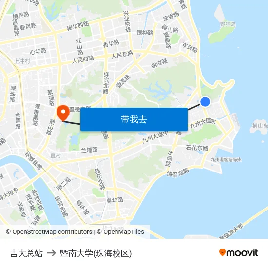 吉大总站 to 暨南大学(珠海校区) map