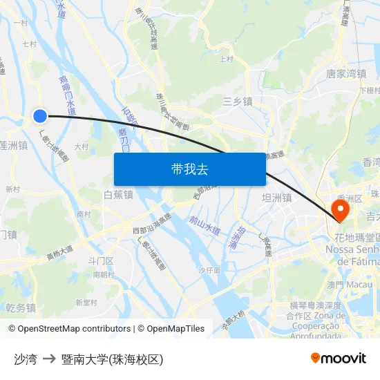 沙湾 to 暨南大学(珠海校区) map