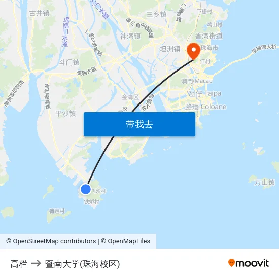 高栏 to 暨南大学(珠海校区) map