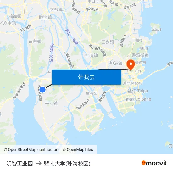 明智工业园 to 暨南大学(珠海校区) map