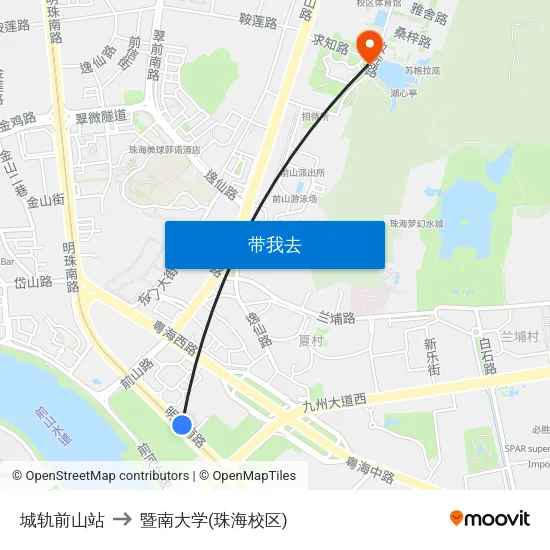 城轨前山站 to 暨南大学(珠海校区) map
