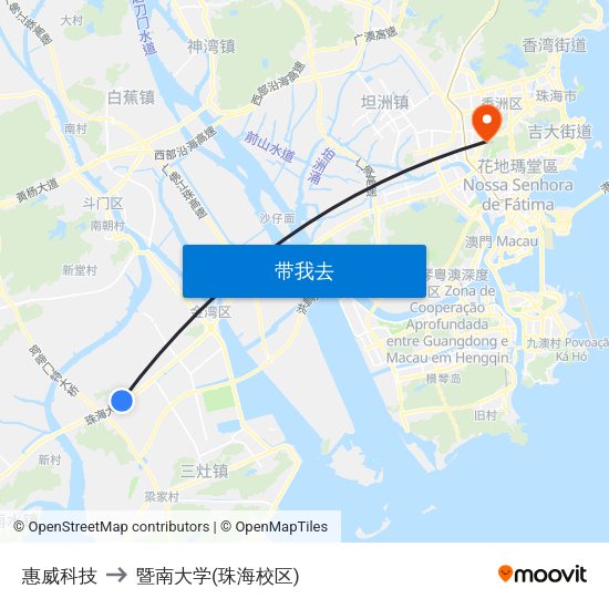 惠威科技 to 暨南大学(珠海校区) map