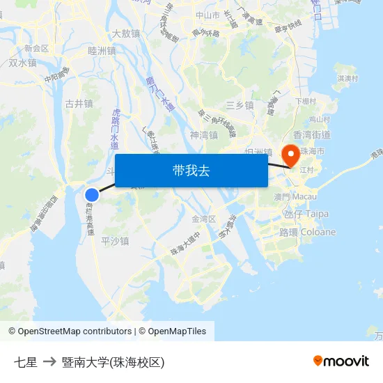 七星 to 暨南大学(珠海校区) map