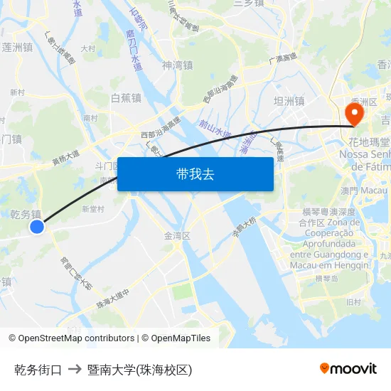 乾务街口 to 暨南大学(珠海校区) map