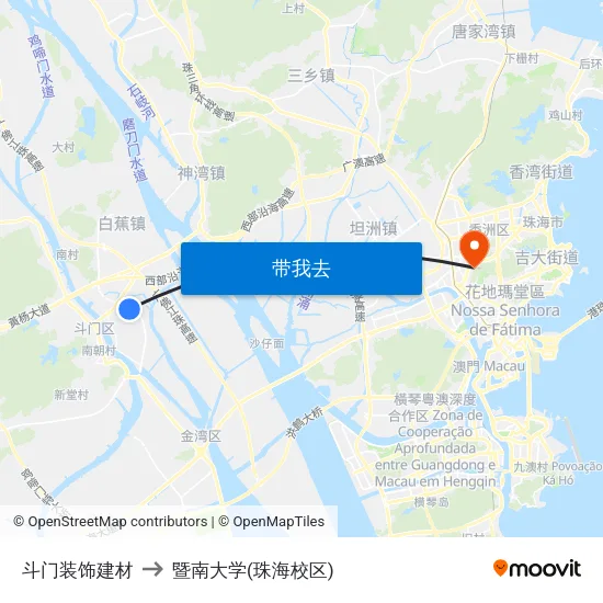 斗门装饰建材 to 暨南大学(珠海校区) map