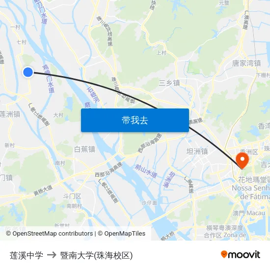 莲溪中学 to 暨南大学(珠海校区) map