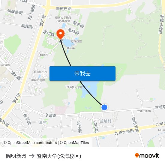 圆明新园 to 暨南大学(珠海校区) map