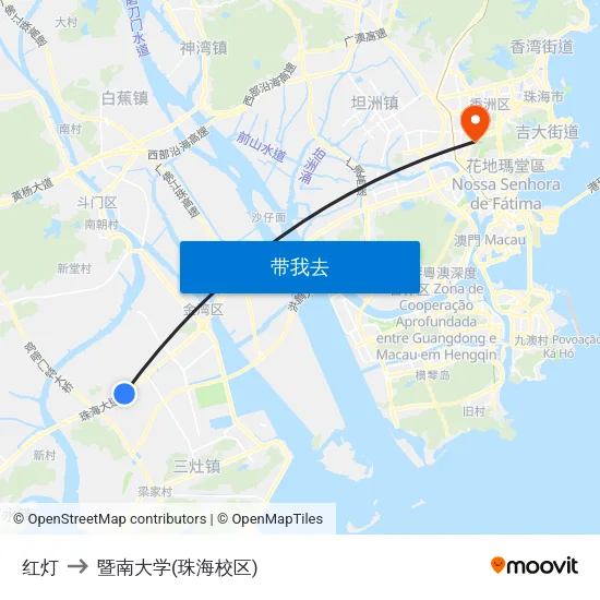 红灯 to 暨南大学(珠海校区) map