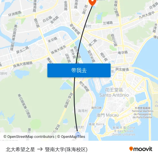 北大希望之星 to 暨南大学(珠海校区) map