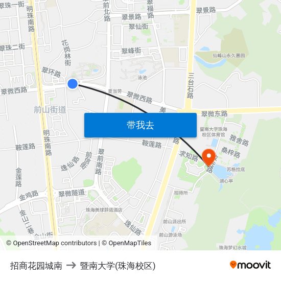 招商花园城南 to 暨南大学(珠海校区) map
