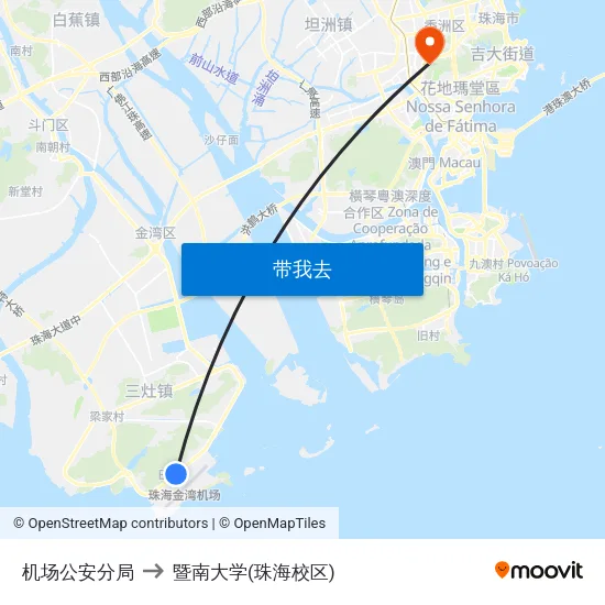 机场公安分局 to 暨南大学(珠海校区) map