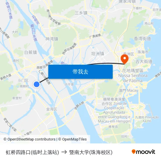 虹桥四路口(临时上落站) to 暨南大学(珠海校区) map