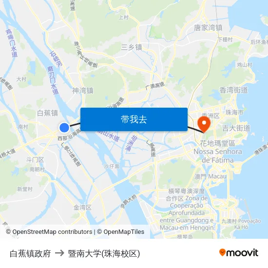白蕉镇政府 to 暨南大学(珠海校区) map
