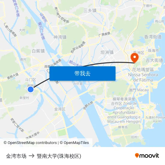 金湾市场 to 暨南大学(珠海校区) map