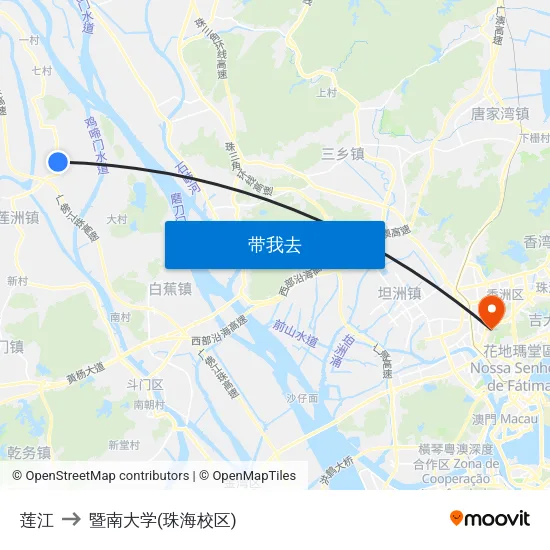莲江 to 暨南大学(珠海校区) map