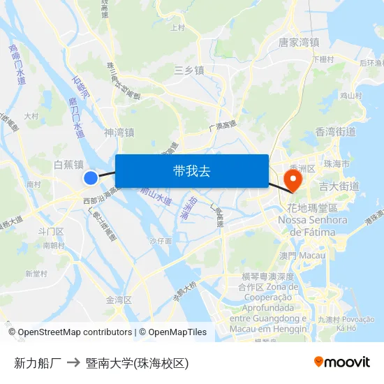 新力船厂 to 暨南大学(珠海校区) map
