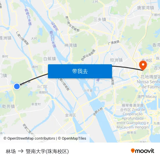 林场 to 暨南大学(珠海校区) map