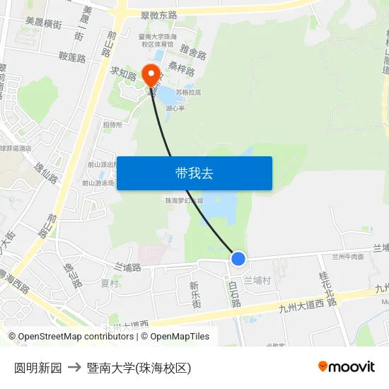 圆明新园 to 暨南大学(珠海校区) map