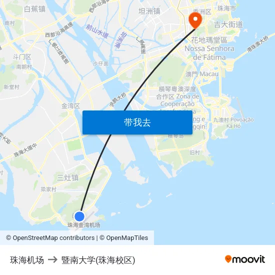 珠海机场 to 暨南大学(珠海校区) map