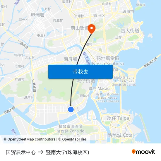 国贸展示中心 to 暨南大学(珠海校区) map