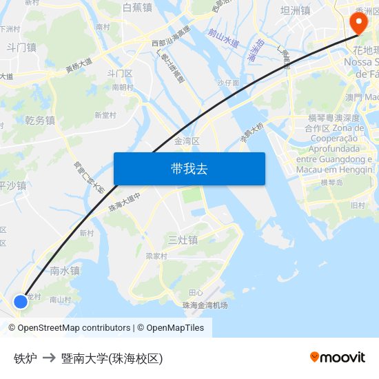 铁炉 to 暨南大学(珠海校区) map