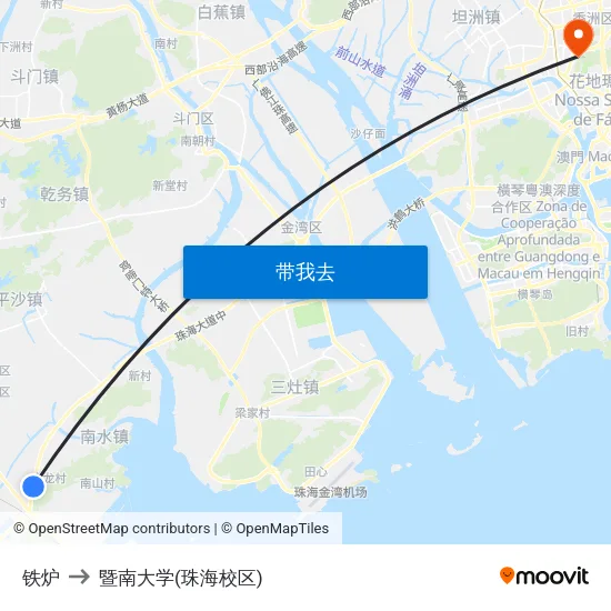 铁炉 to 暨南大学(珠海校区) map